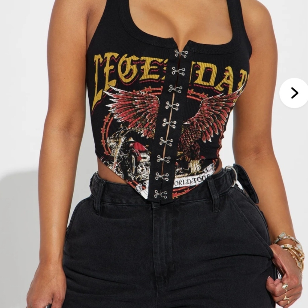 Fashion Nova Black Graphic Crop Tank Top